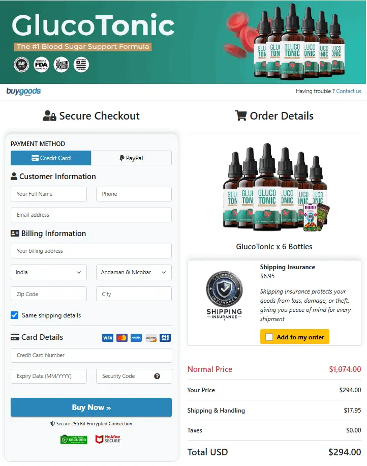 GlucoTonic Order Page